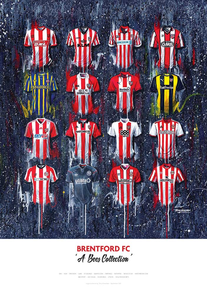 Brentford FC Shirts - A2 Signed Limited Edition Prints