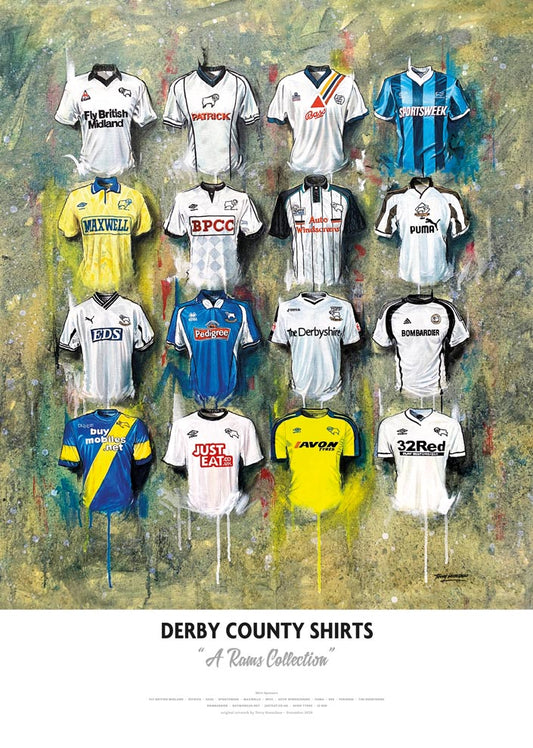 Derby County FC Shirts - A2 Signed Limited Edition Prints
