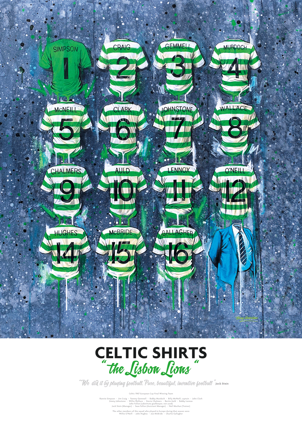 Celtic FC 'The Lisbon Lions' Shirts - A2 Signed Limited Edition Prints