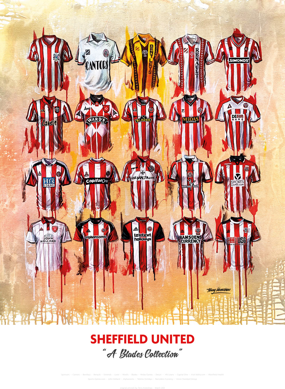Sheffield United FC Shirts - A2 Signed Limited Edition Prints