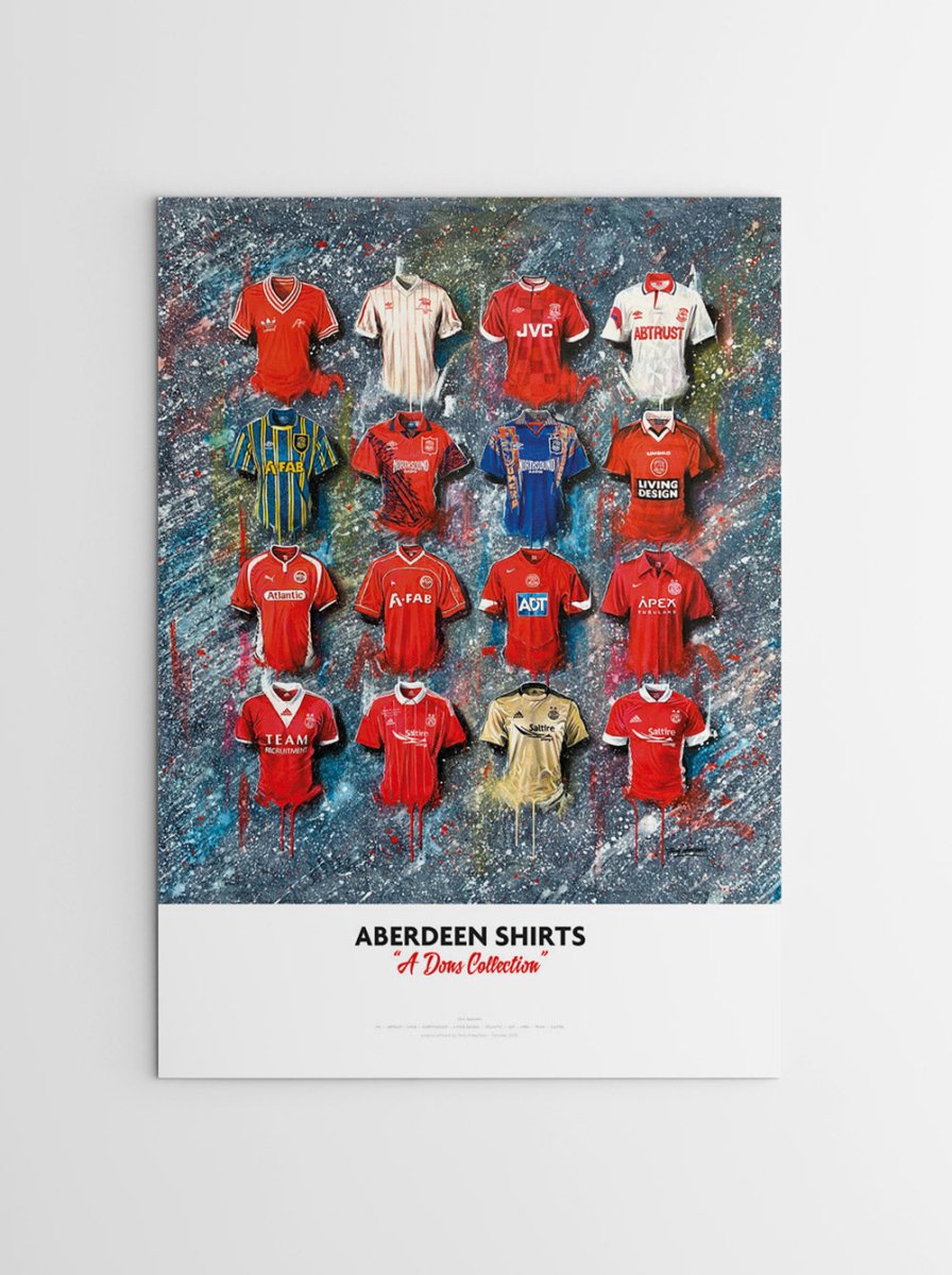 Aberdeen FC Shirts - A2 Signed Limited Edition Prints - Terry Kneeshaw Art