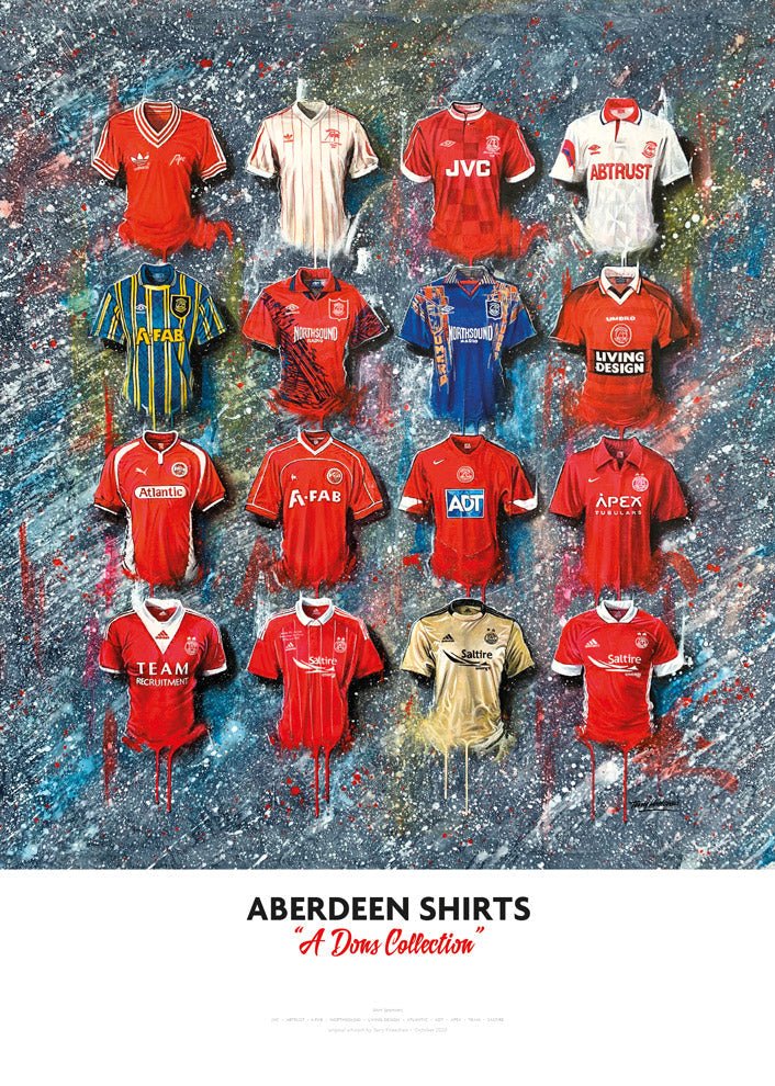 Aberdeen FC Shirts - A2 Signed Limited Edition Prints - Terry Kneeshaw Art