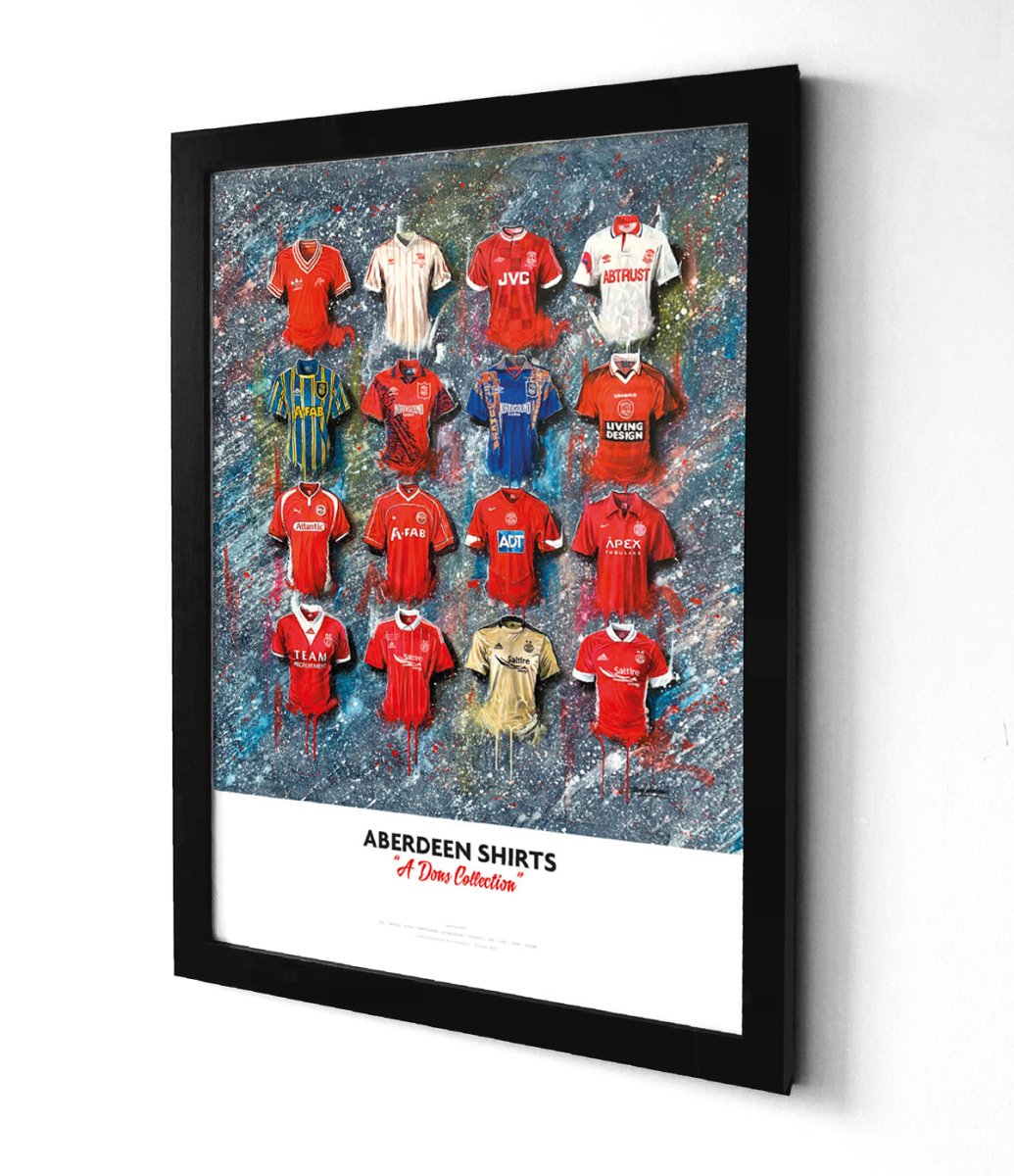 Aberdeen FC Shirts - A2 Signed Limited Edition Prints - Terry Kneeshaw Art