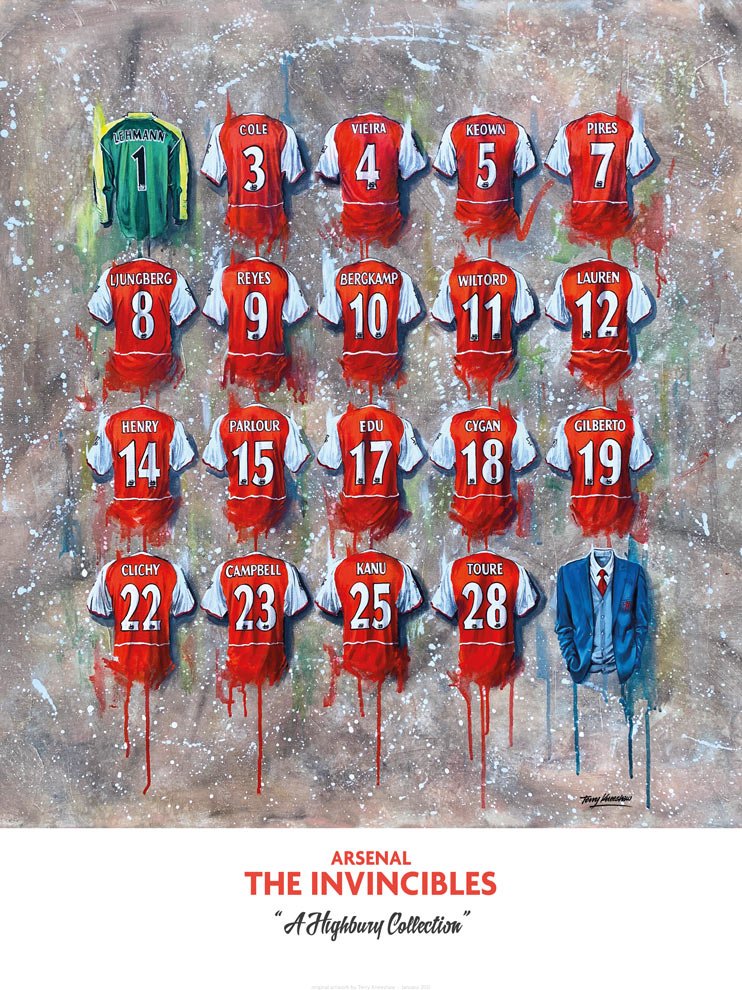 Arsenal 'Invincibles' Shirts - A2 Signed Limited Edition Personalised Prints - Terry Kneeshaw Art