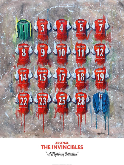 Arsenal 'Invincibles' Shirts - A2 Signed Limited Edition Personalised Prints - Terry Kneeshaw Art