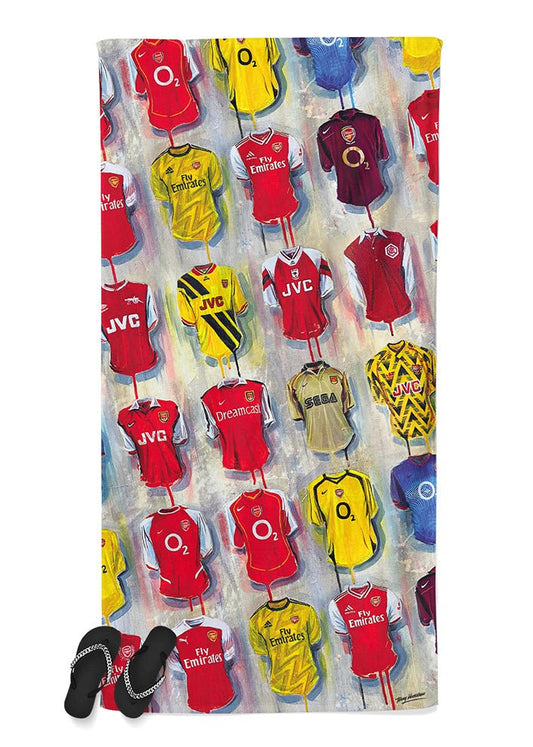 Arsenal Shirts - A Gunner's Collection Beach Towel - Terry Kneeshaw Art