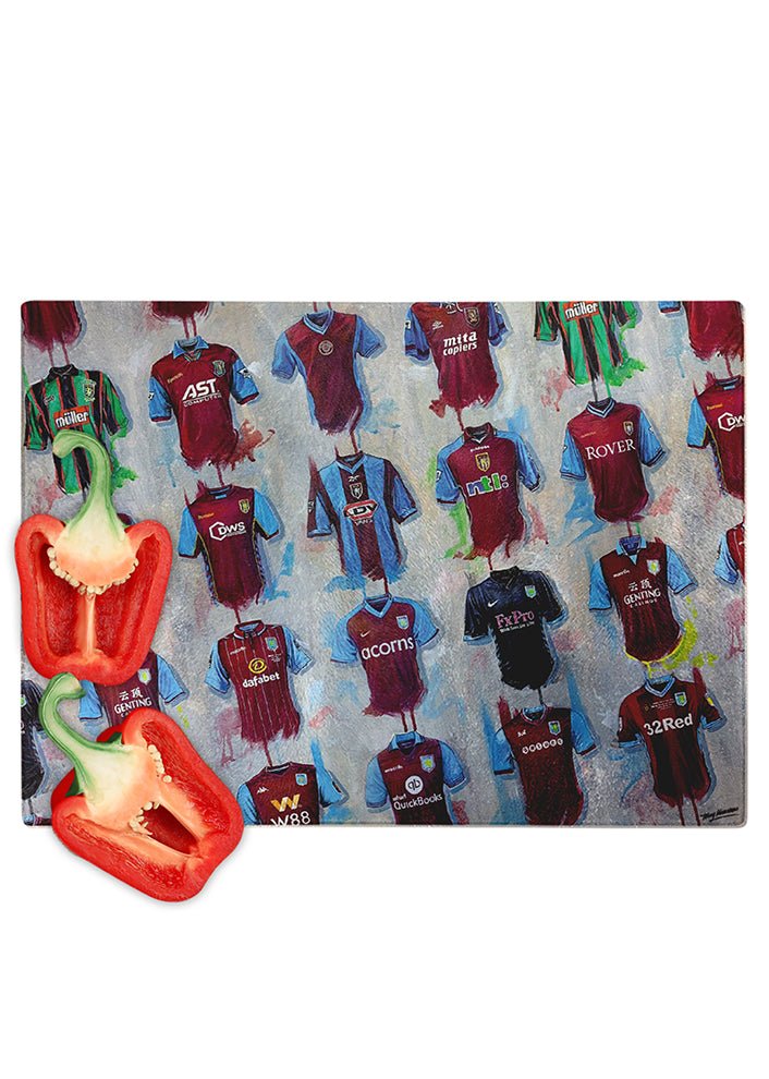 Aston Villa Shirts - A Villan's Collection Chopping Board - Terry Kneeshaw Art