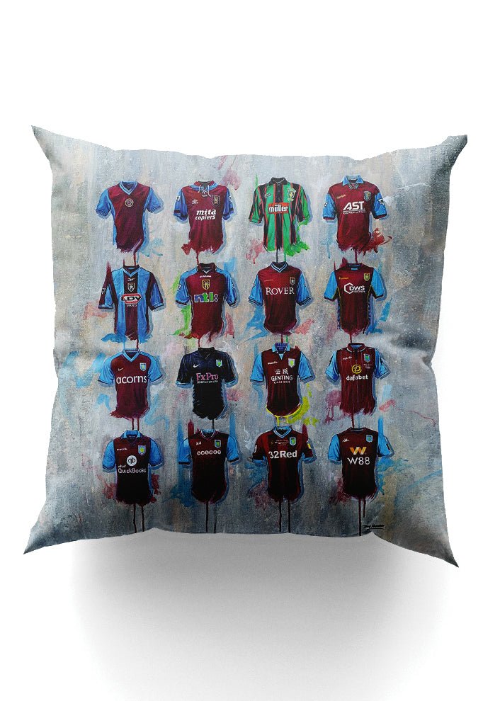 Aston Villa Shirts - A Villans Collection Cushion - Terry Kneeshaw Art