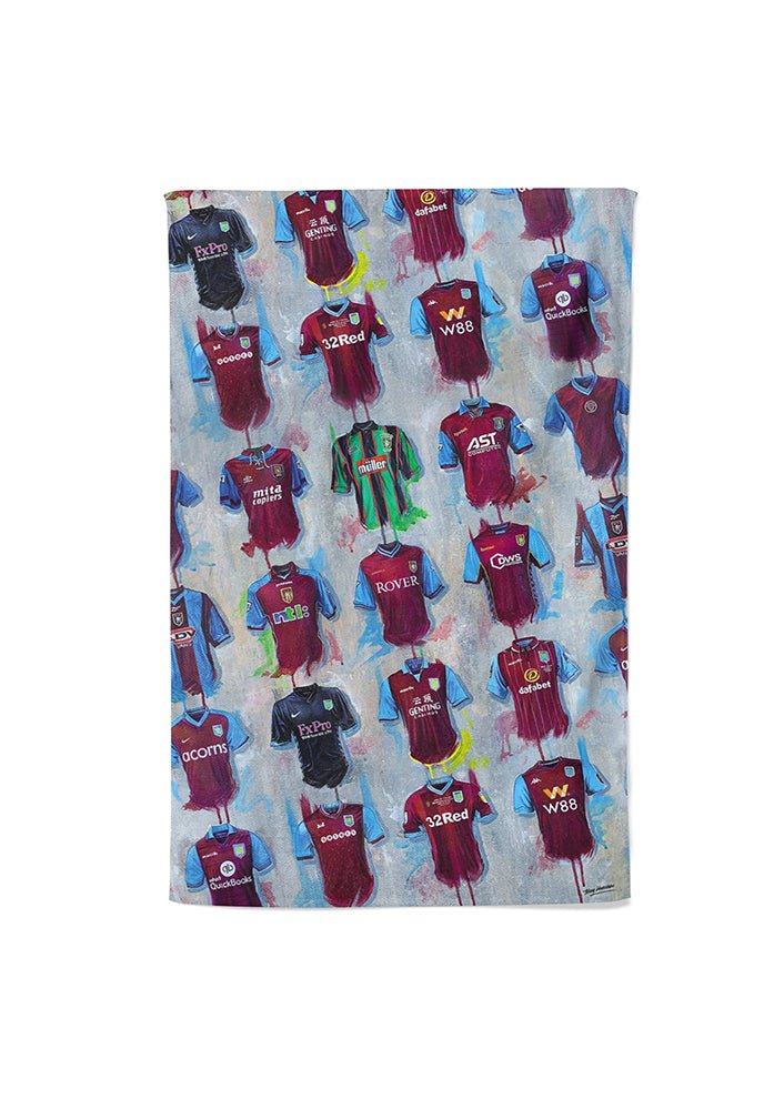 Aston Villa Shirts - A Villan's Collection Tea Towel - Terry Kneeshaw Art