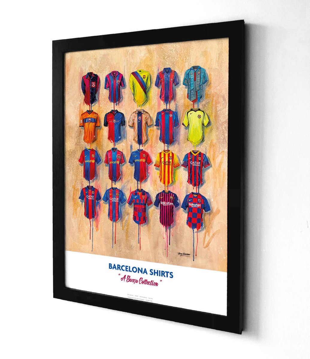 Barcelona FC Shirts - A2 Signed Limited Edition Prints - Terry Kneeshaw Art