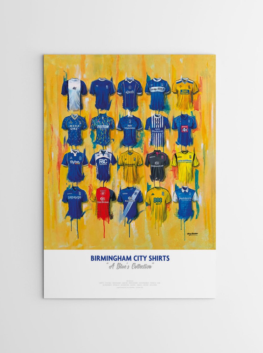 Birmingham City FC Shirts - A2 Signed Limited Edition Personalised Prints - Terry Kneeshaw Art