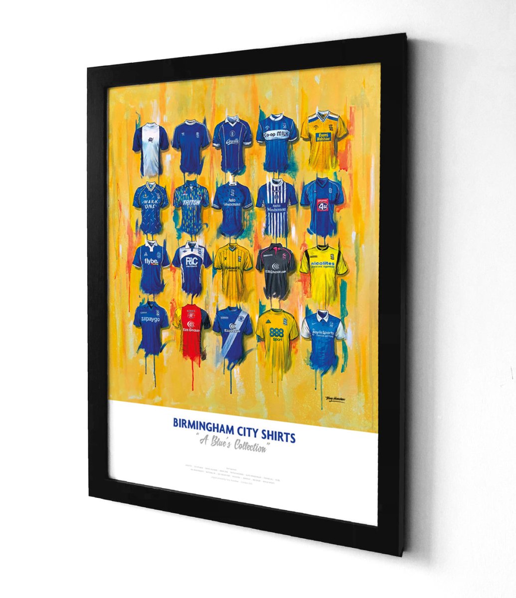 Birmingham City FC Shirts - A2 Signed Limited Edition Personalised Prints - Terry Kneeshaw Art