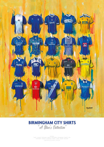 Birmingham City FC Shirts - A2 Signed Limited Edition Prints - Terry Kneeshaw Art