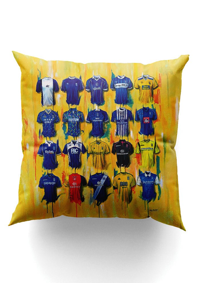 Birmingham City Shirts - A Blues Collection Cushion - Terry Kneeshaw Art