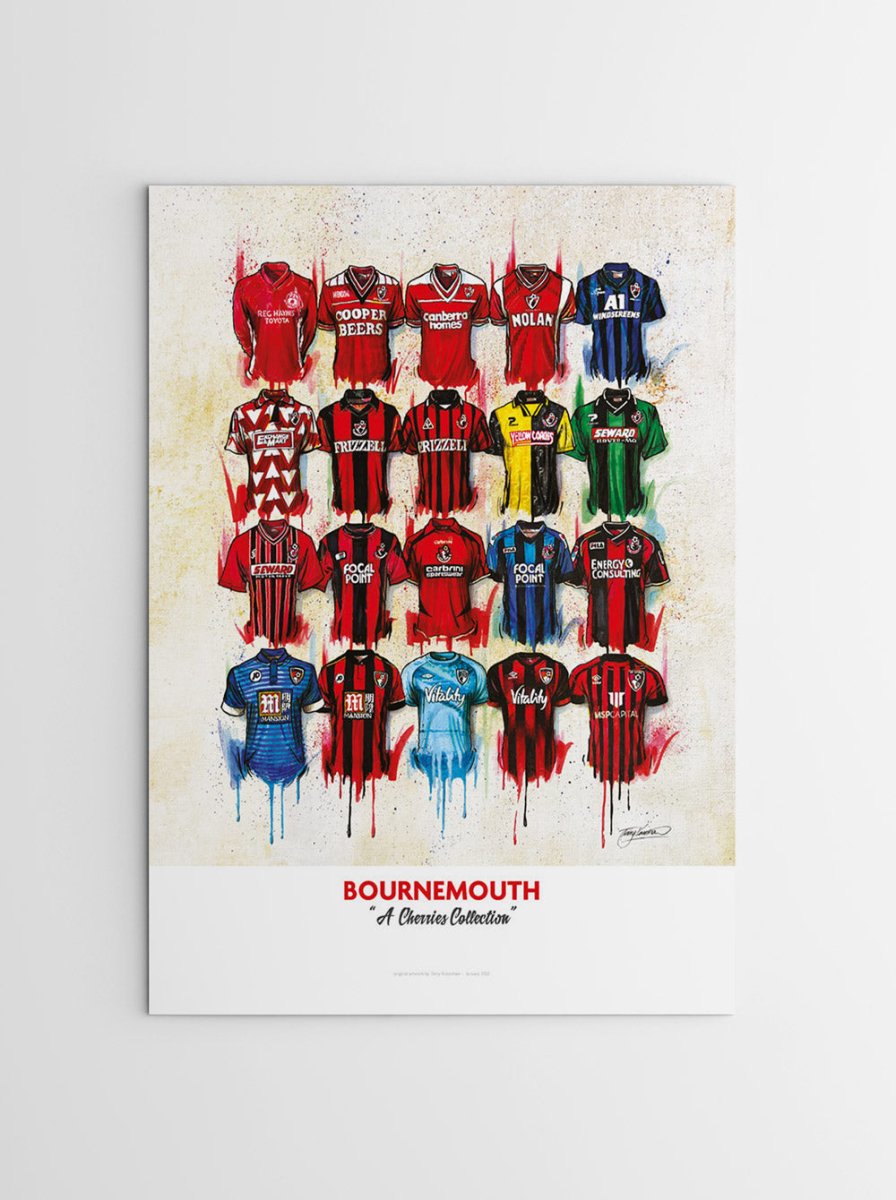 Bournemouth Shirts - A2 Signed Limited Edition Personalised Prints - Terry Kneeshaw Art