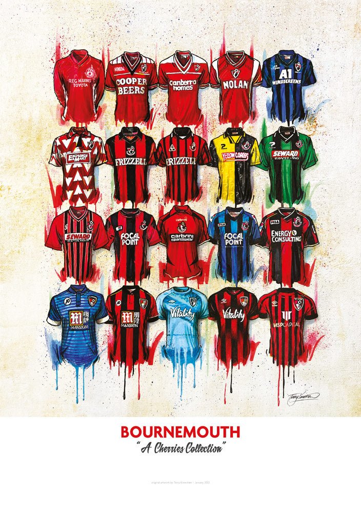 Bournemouth Shirts - A2 Signed Limited Edition Prints - Terry Kneeshaw Art