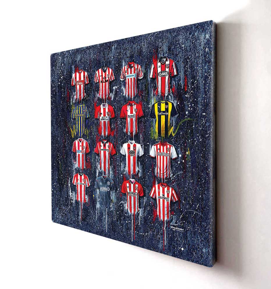 Brentford FC Shirts 20x20 Canvas - Terry Kneeshaw Art