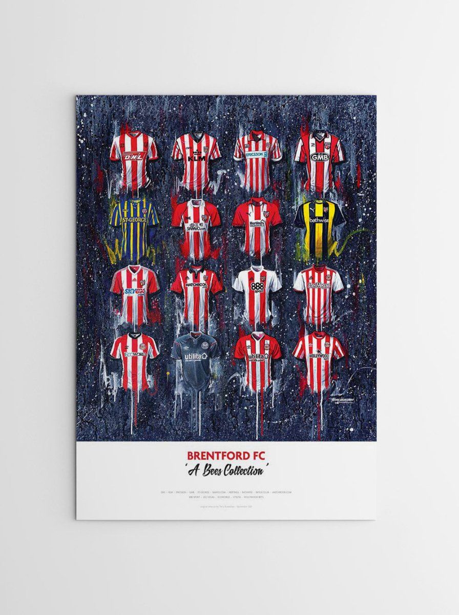 Brentford FC Shirts - A2 Signed Limited Edition Personalised Prints - Terry Kneeshaw Art