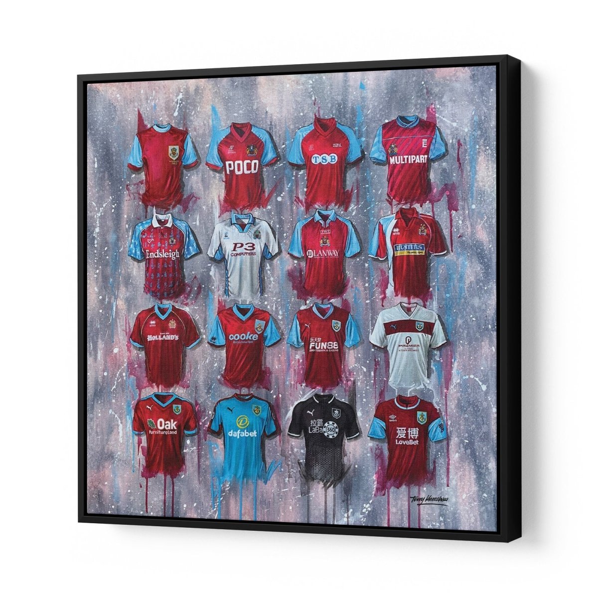 Burnley FC Shirts 20x20 Canvas - Terry Kneeshaw Art