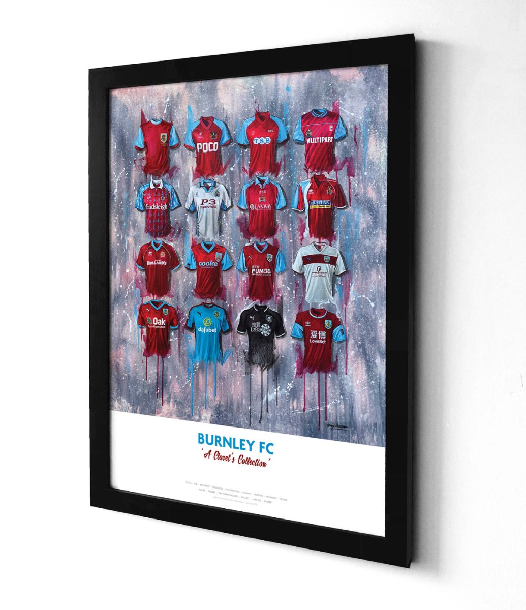 Burnley FC Shirts - A2 Signed Limited Edition Personalised Prints - Terry Kneeshaw Art