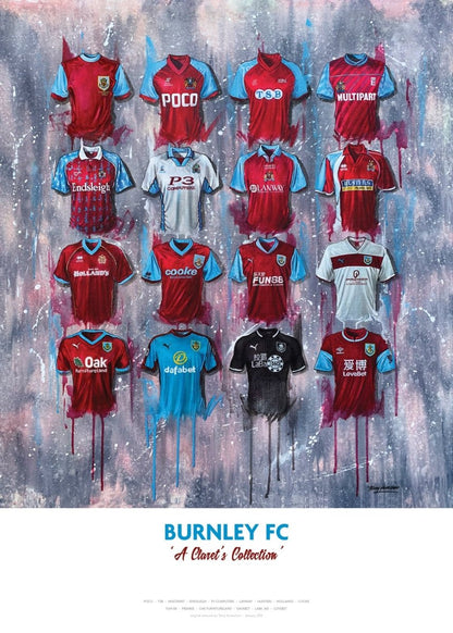 Burnley FC Shirts - A2 Signed Limited Edition Prints - Terry Kneeshaw Art