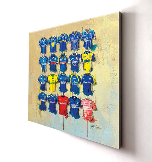 Cardiff City FC Shirts 20x20 Canvas - Terry Kneeshaw Art