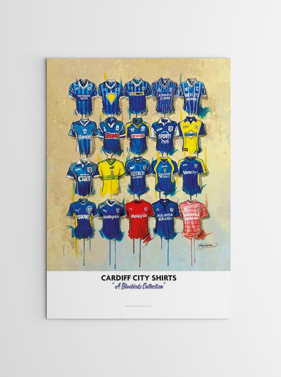 Cardiff City FC Shirts - A2 Signed Limited Edition Personalised Prints - Terry Kneeshaw Art