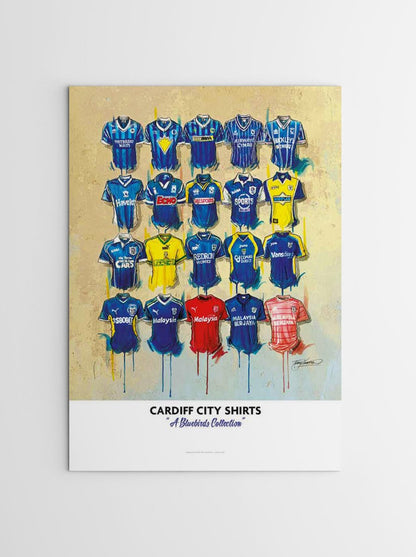 Cardiff City FC Shirts - A2 Signed Limited Edition Personalised Prints - Terry Kneeshaw Art