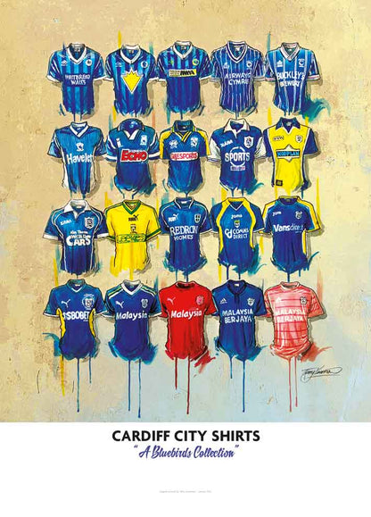 Cardiff City FC Shirts - A2 Signed Limited Edition Prints - Terry Kneeshaw Art