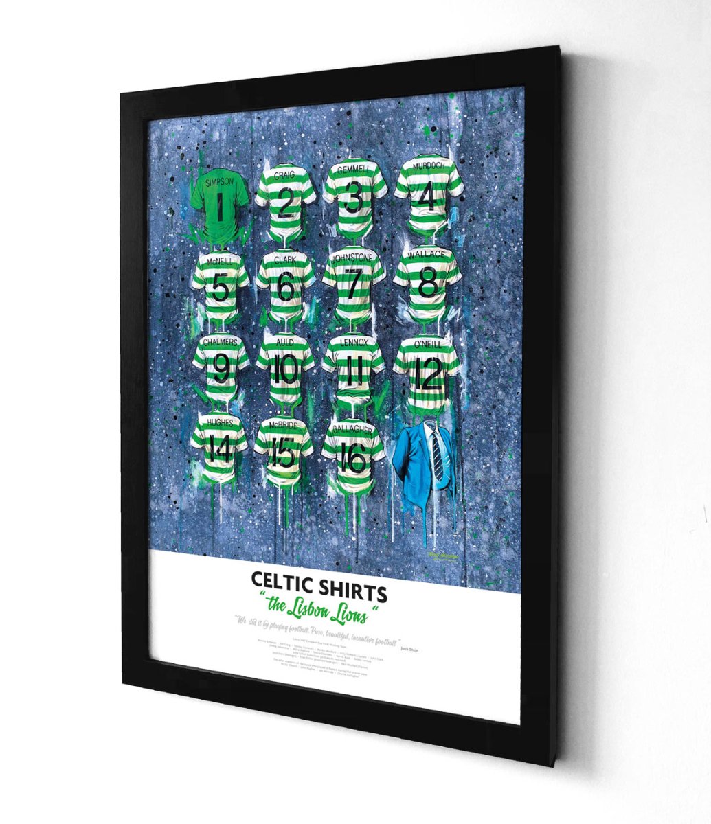 Celtic FC 'The Lisbon Lions' Shirts - A2 Signed Limited Edition Personalised Prints - Terry Kneeshaw Art