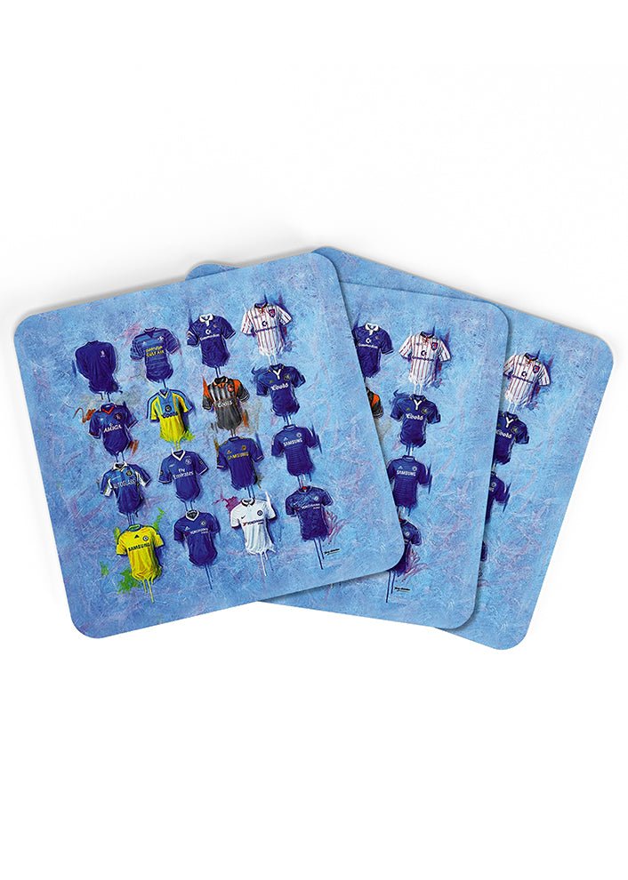 Chelsea Shirts - A Blue's Collection Coasters - Terry Kneeshaw Art