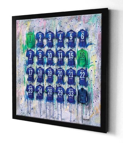 Chelsea Shirts Champions 20x20 Canvas - Terry Kneeshaw Art