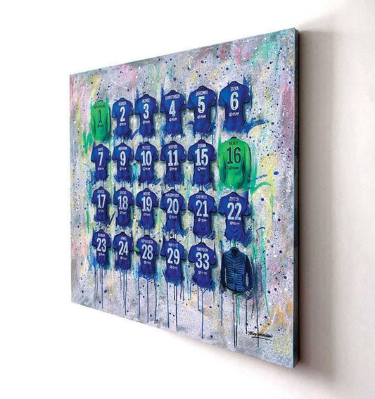 Chelsea Shirts Champions 20x20 Canvas (Sale) - Terry Kneeshaw Art