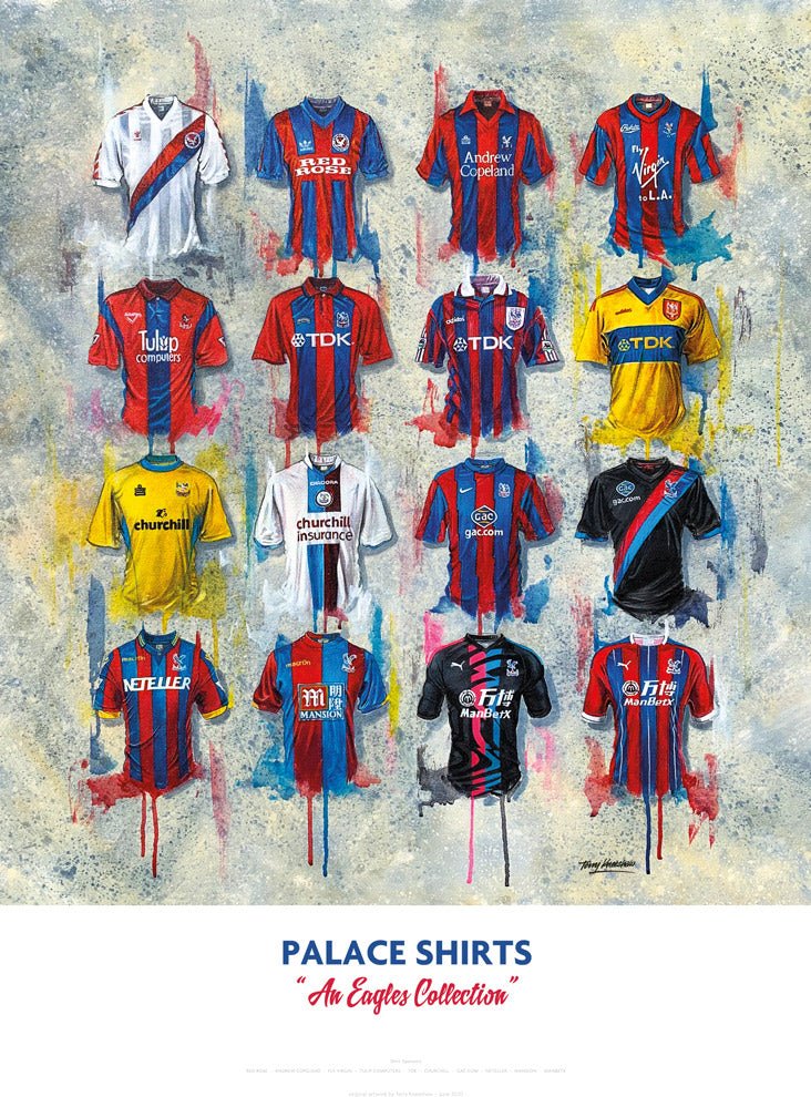 Crystal Palace FC Shirts - A2 Signed Limited Edition Prints - Terry Kneeshaw Art