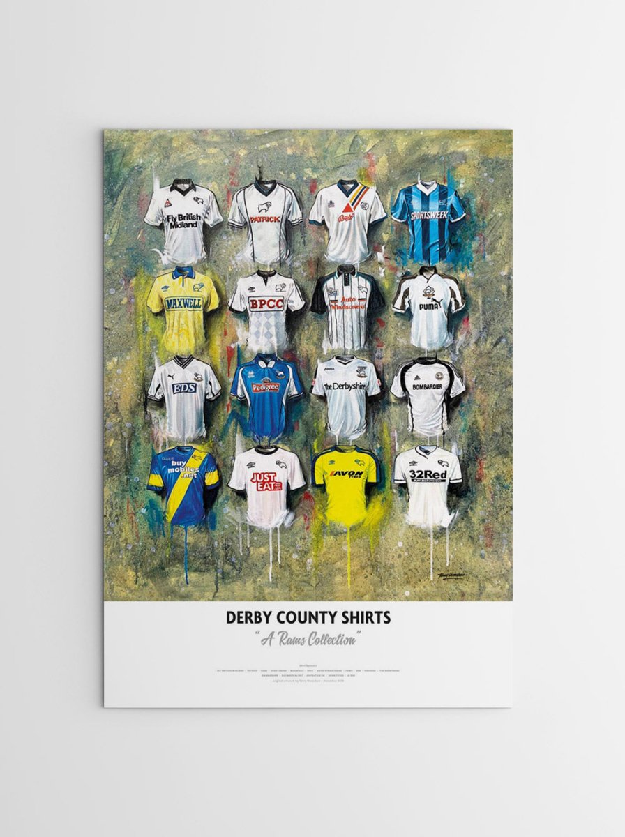 Derby County FC Shirts - A2 Signed Limited Edition Prints - Terry Kneeshaw Art