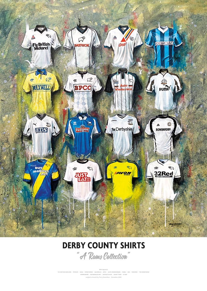 Derby County FC Shirts - A2 Signed Limited Edition Prints - Terry Kneeshaw Art