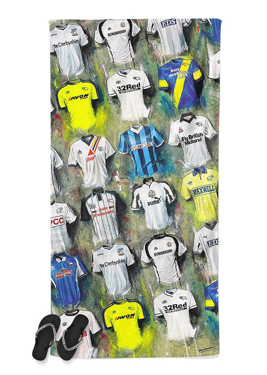 Derby County Shirts - A Ram's Collection Beach Towel - Terry Kneeshaw Art