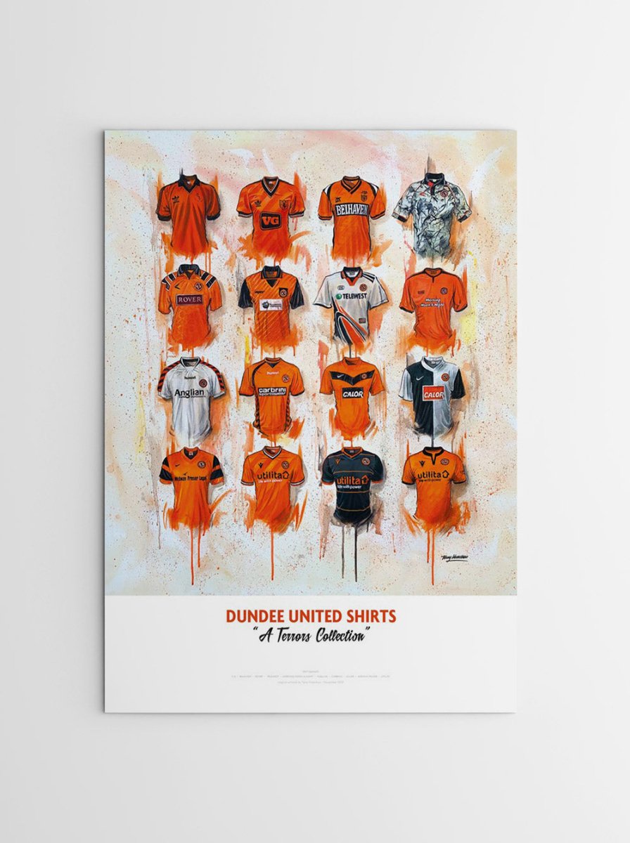 Dundee United FC Shirts - A2 Signed Limited Edition Personalised Prints - Terry Kneeshaw Art