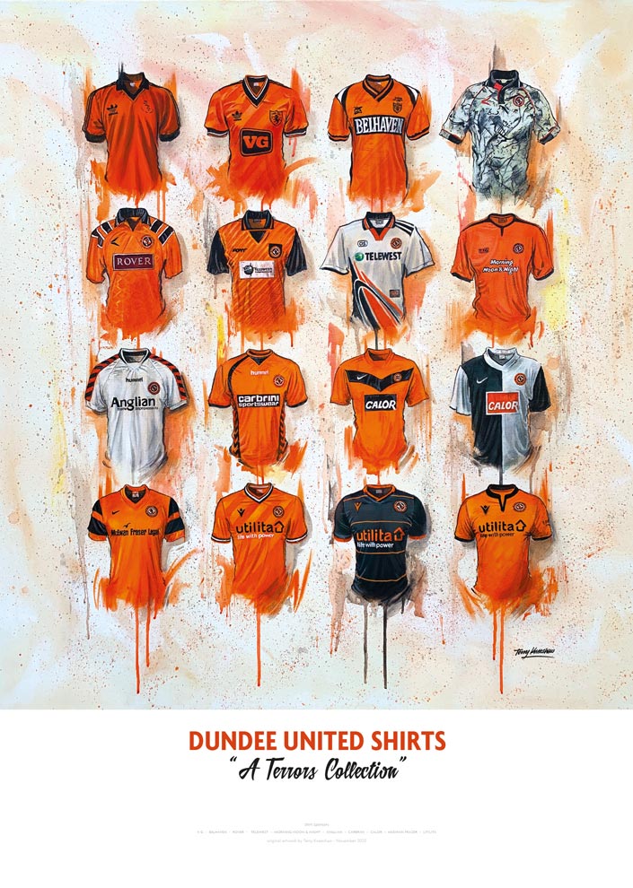 Dundee United FC Shirts - A2 Signed Limited Edition Prints - Terry Kneeshaw Art