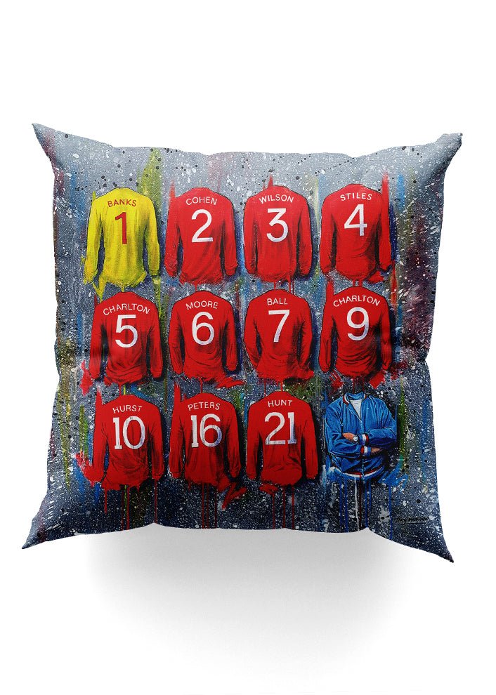 England 1966 Shirts - A World Cup Winner's Collection Cushion - Terry Kneeshaw Art