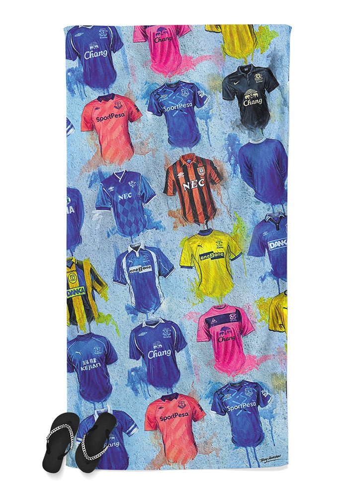 Everton Shirts - A Toffee's Collection Beach Towel - Terry Kneeshaw Art