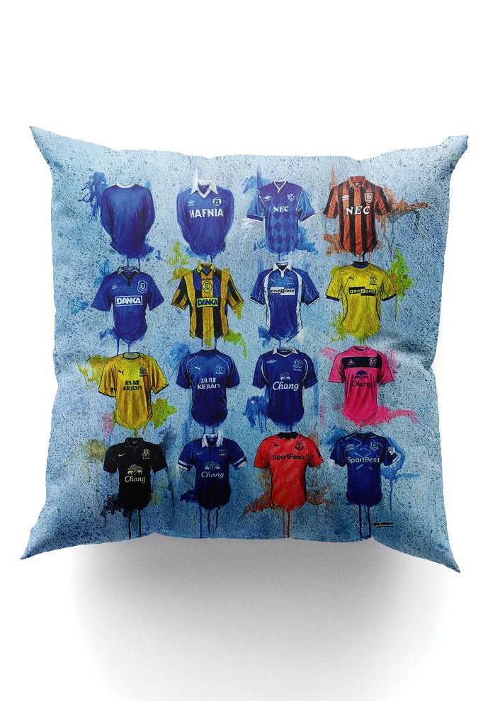 Everton Shirts - A Toffees Collection Cushion - Terry Kneeshaw Art