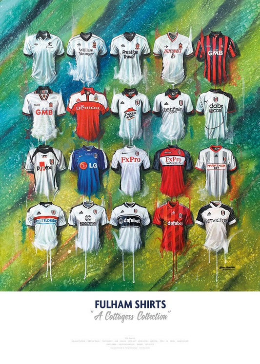 Fulham FC Shirts - A2 Signed Limited Edition Print - Terry Kneeshaw Art