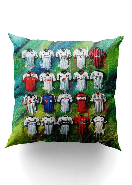 Fulham Shirts - A Cottagers Collection Cushion - Terry Kneeshaw Art