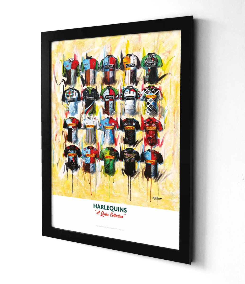 Harlequins Shirts - A2 Signed Limited Edition Prints - Terry Kneeshaw Art