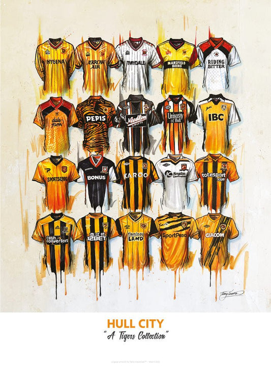 Hull City FC Shirts - A2 Signed Limited Edition Prints - Terry Kneeshaw Art