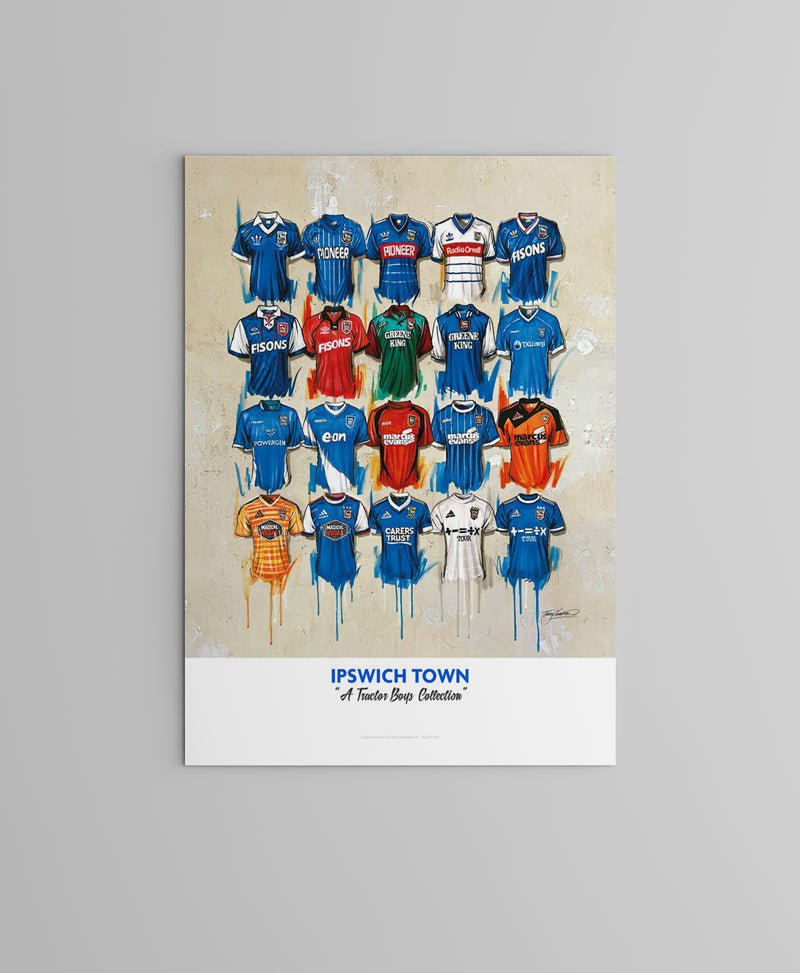 Ipswich Town FC Shirts - A2 Limited Edition Personalised Prints - Terry Kneeshaw Art