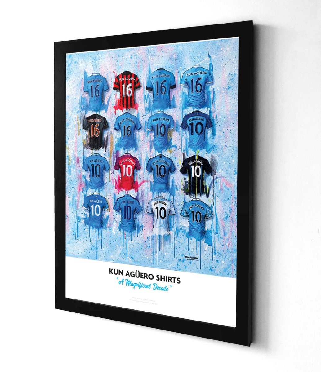 Kun Agüero Shirts - A2 Signed Limited Edition Personalised Prints - Terry Kneeshaw Art