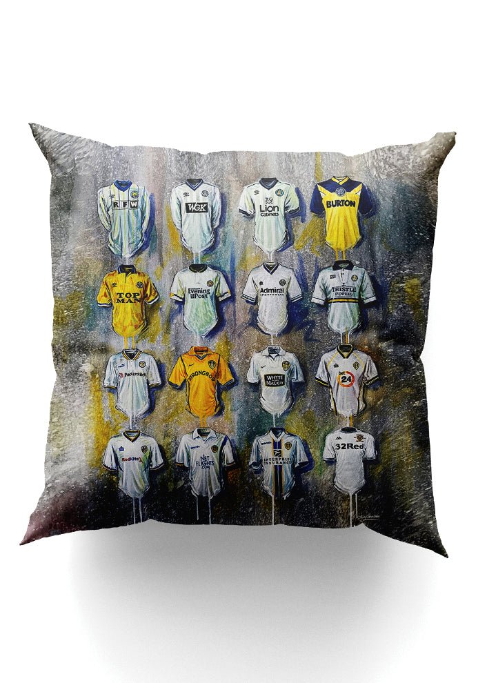 Leeds Shirts - A Peacocks Collection Cushion - Terry Kneeshaw Art