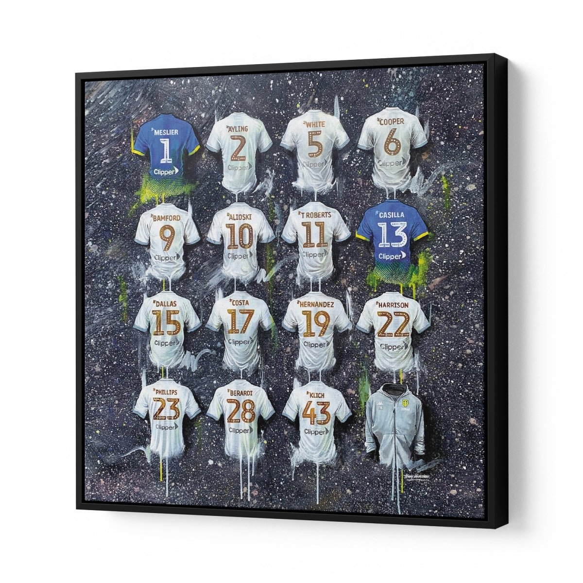 Leeds United 19/20 Champions Shirts 20x20 Canvas - Terry Kneeshaw Art